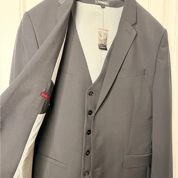 Express Extra Slim Wool Blend Black Suit Jacket and (new with tags) Vest for Men